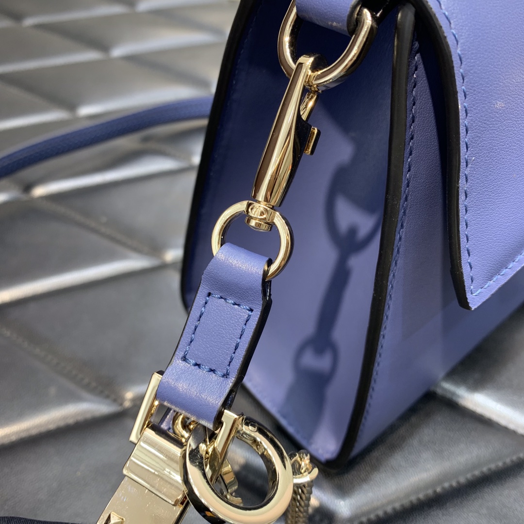 Valentino Garavani Vsling Small Handbag in Porcelain Blue Grainy Calfskin 